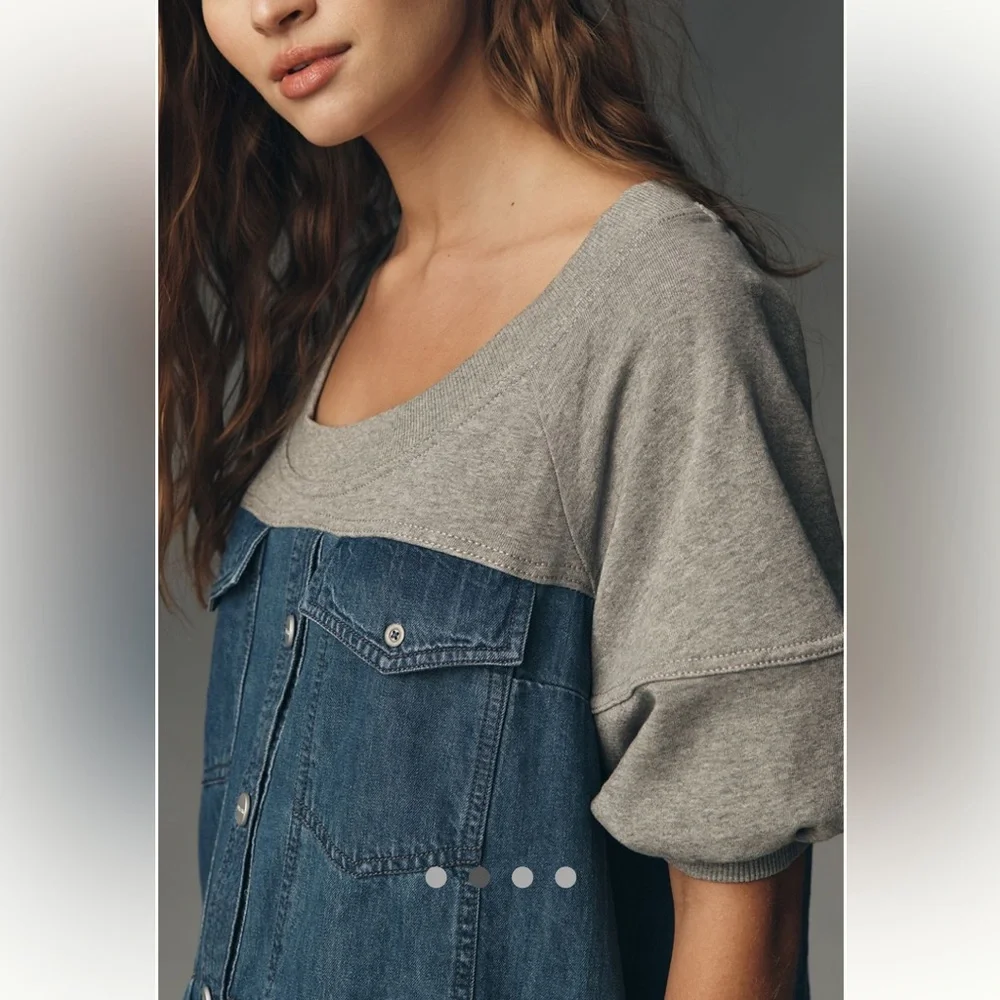 Anthropologie Pilcro Denim Sweatshirt Twofer Swing Dress XL - Picture 3 of 9